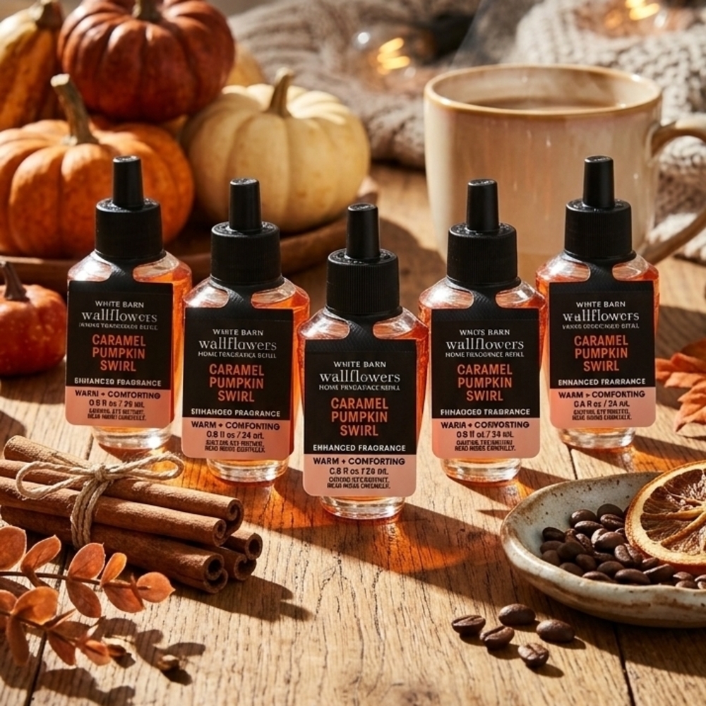 White Barn Caramel Pumpkin Swirl Wallflowers Refill Pack — Orange and Black